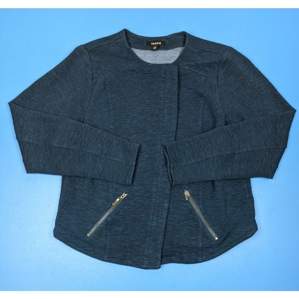 Torrid Womens Size 2 Out of The Blue Studio Double Knit Moto Jacket Plus Size